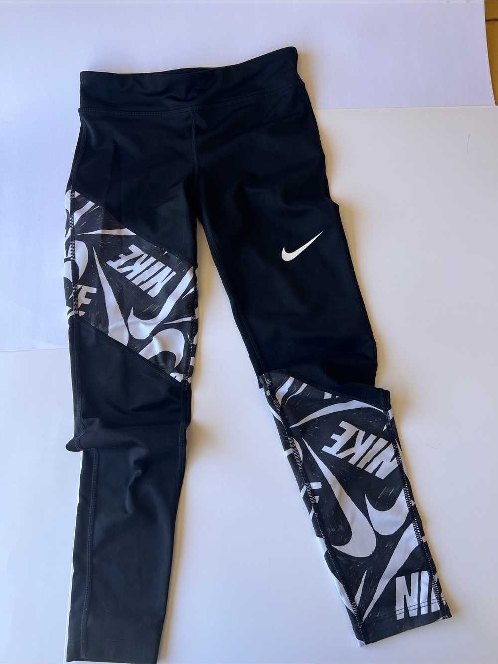 Nike Black & White Logo Panel Girls' Leggings